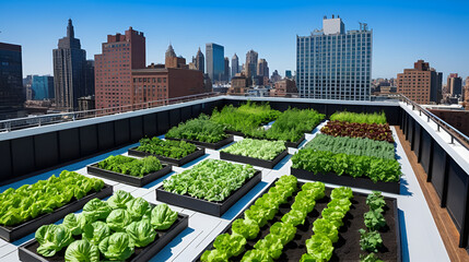 Fototapeta premium Urban rooftop garden teeming with fresh produce.