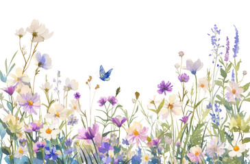 PNG Wild flowers border illustration watercolor blossoms.