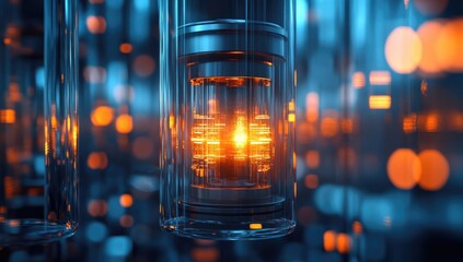 High-tech glowing core in glass tubes