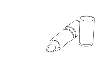 Continuous one line drawing of Lipstick luxury. Single line drawing illustration of Lipstick beauty. Makeup cosmetic concept vector art. Doodle line illustration.
