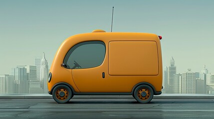 Orange futuristic van on city street