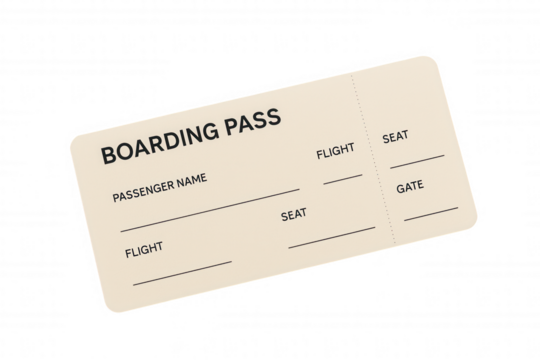 Minimalist boarding pass with transparent background