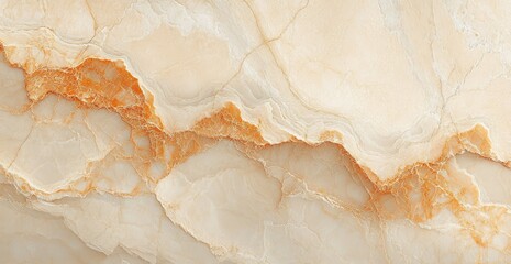 Fototapeta premium close-up of beige and orange natural stone with intricate crack patterns and layered texture