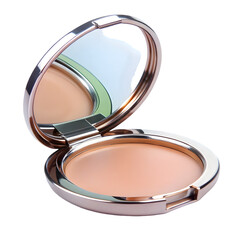 Makeup compact with mirror open isolated on white background