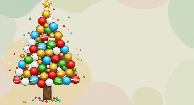 Illustration Of A Pixelated Christmas Tree With Colorful Ornaments And Star Background
