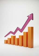 Illustration Of Orange Growth Bar Chart With Pink Arrow Pointing Upward
