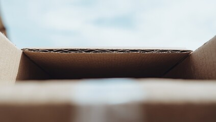 Inside a cardboard box, looking upward.  Empty, ready for contents