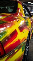 Photo of a Brightly Painted Car in Abstract Color Strokes and Bold Brush Detail