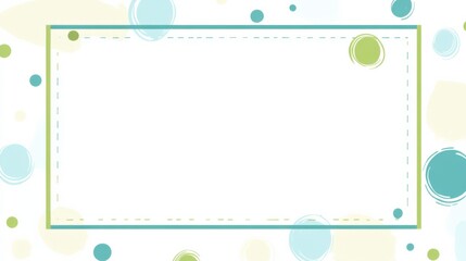  blank frame with pastel green and blue colors, decorated with cute abstract shapes, dots, stripes, and geometric patterns
