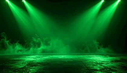 Fototapeta premium Green Stage Lighting with Smoke, and Floor.