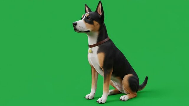 3D Render of a Cute Dog Sitting on Green Screen