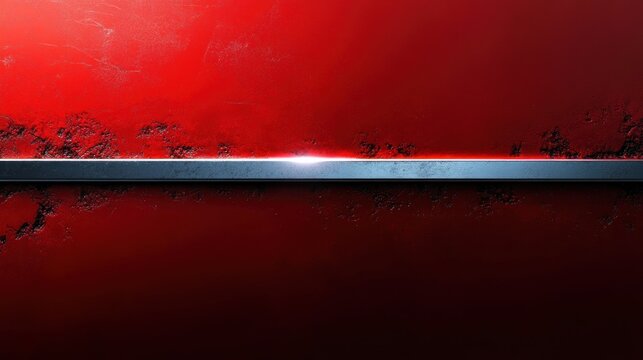 Close-up of a shiny metal strip mounted on a textured red surface with dark crusty patches and a bright light reflecting at its center - Powered by Adobe