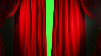 Red velvet theater curtains in motion. Opening and closing curtains with green chroma key.