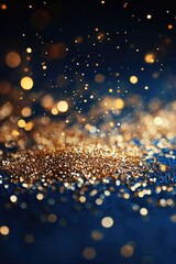 Obraz premium Golden glitter sparkles on dark blue backdrop