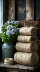 "Rustic Floral Arrangement on Wooden Table"