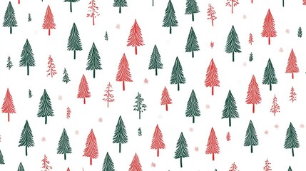 Obraz premium Stylized red and green christmas trees pattern on white background