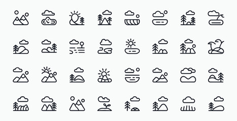 Obraz premium Set of related to landscape outline icons vector illustration isolated on white background.