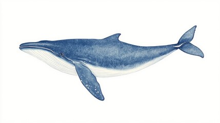 Illustrated blue whale - marine creature in watercolor art