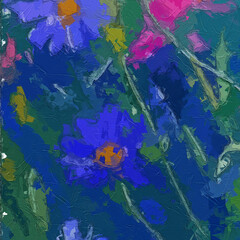 Fototapeta premium Various oil paintings, flowers, butterflies, chrysanthemums, horses, birds, fields, roosters, cats, dogs, fruits, geese, geese