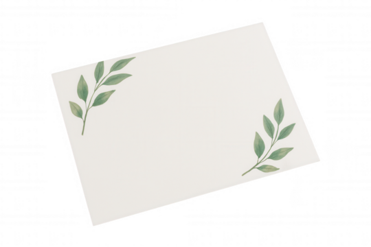 Minimalist card with intersecting green leafy branches on transparent background