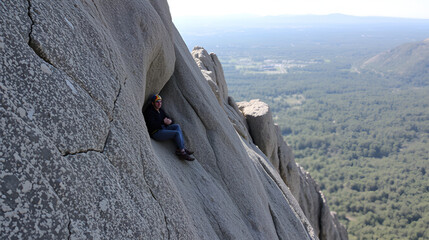 Climber resting in the crack in Buoux, France