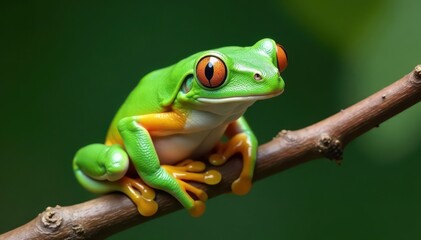 Green tree frog perched on white, vibrant skin, isolated, tree frog, one