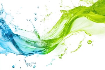 Abstract vibrant liquid splashes in shades of blue and green