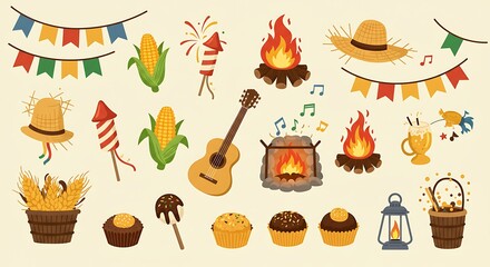 Festa Junina Vector Elements Pack – Traditional Brazilian Party Icons

