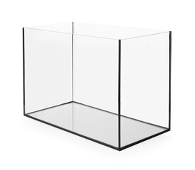 One empty glass aquarium isolated on white