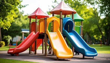 Colorful playground slides with park fun.