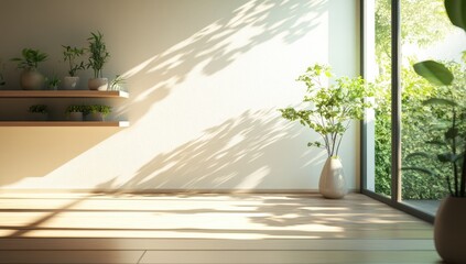 Minimalist room with sunlight and plants