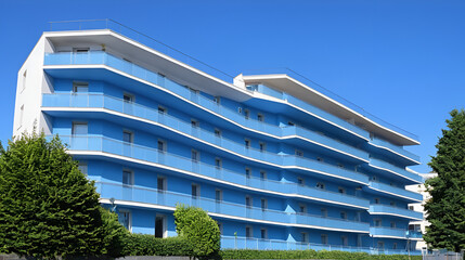 immeuble sous fond bleu