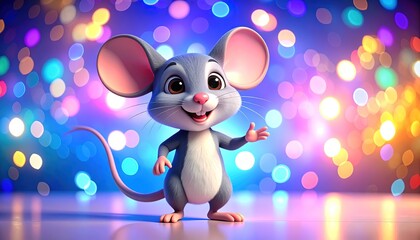 Cute cartoon mouse with festive lights.