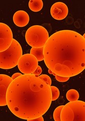 3D Render of Glowing Orange Spheres Floating in a Dark Red Abstract Background