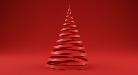 3D Rendered Abstract Christmas Tree On Red Background Illustration