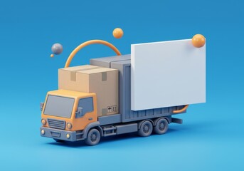 3D Rendered Delivery Truck with Boxes on a Blue Background