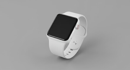 3D Rendered White Smartwatch on a Grey Background with Black Screen