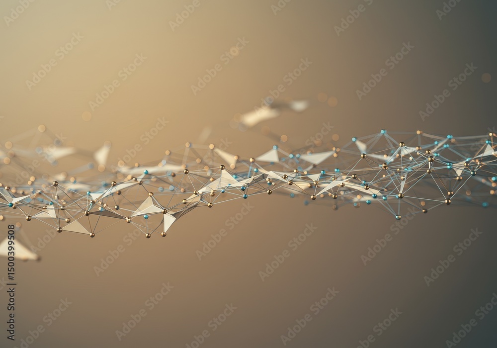 Wall mural abstract 3d network structure with geometric shapes on brown gradient background