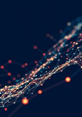 Abstract 3D Network Visualization With Blue And Red Lights On Dark Background