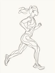 Woman Runner One Line Drawing. Running Abstract Minimal Drawing. Continuous One Line Woman Run Sport 