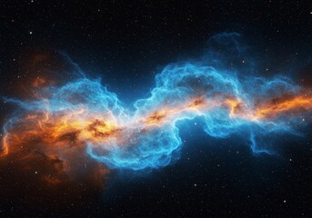 Abstract Space Nebula Illustration Displaying Blue And Orange Hues