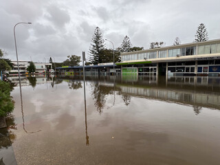 Port Macquarie city main street impacted by rising floodwater in New South Wales NSW Australia