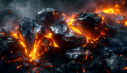 Fototapeta premium Molten Silver and Volcanic Rock A Fiery Abstract