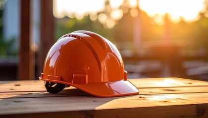 Orange hard hat sunset outdoors.