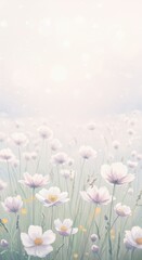 Dreamy White Floral Field Illustration with Gentle Light and Pastel Tones