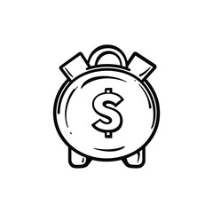 Fototapeta premium Outlined piggy bank shows saving with simple dollar sign on transparent background