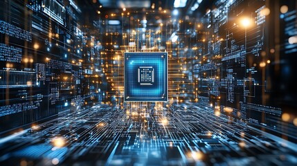 Digital core, processing data, network, future tech, website banner