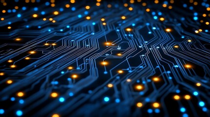 Circuit board glowing, digital network