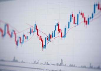 Financial Candlestick Chart with Red and Blue Colors on White Background Photo