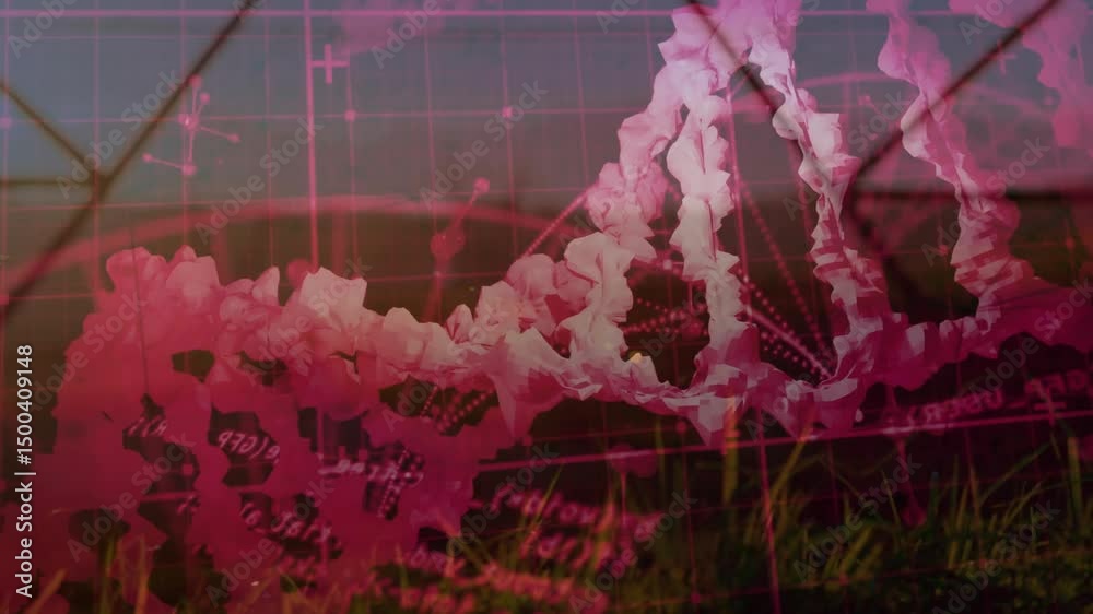 Aufkleber faint magenta double helix appearing and pulsing while twisting with grid overlay visualizing dna
